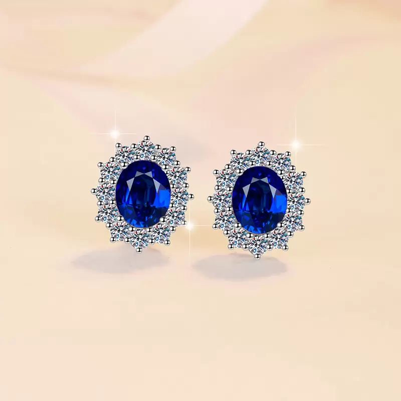 925 Sterling Silver Stud Earrings with 2CT Sapphire/ 2CT D Color Moissanite