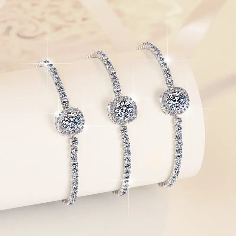 925 Sterling Silver Bracelet with 1CT D Color Moissanite
