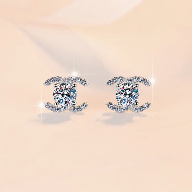 925 Sterling Silver Stud Earrings with 0.5CT D Color Moissanite