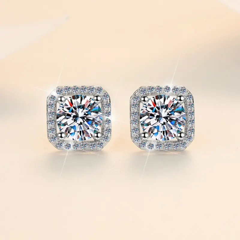 925 Sterling Silver Stud Earrings with 1CT D Color Moissanite