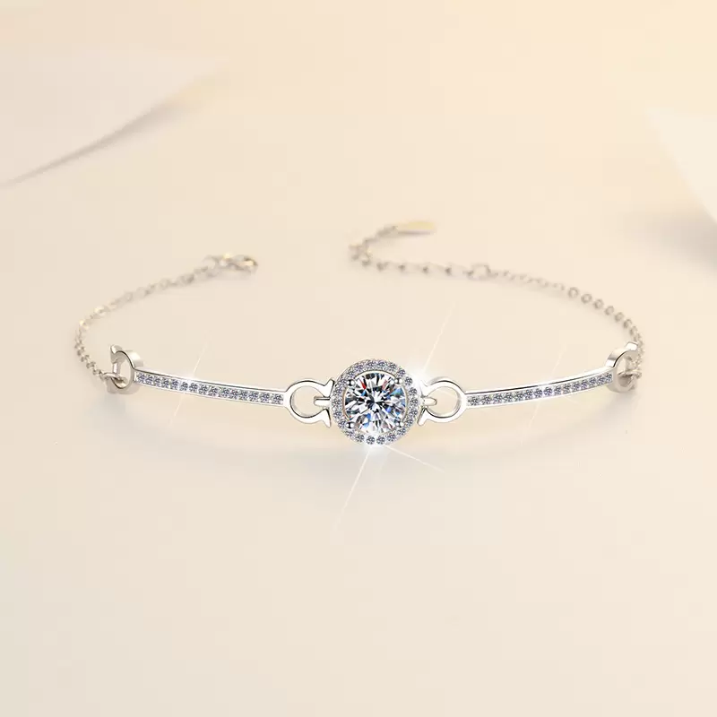 925 Sterling Silver Bracelet with 1CT D Color Moissanite