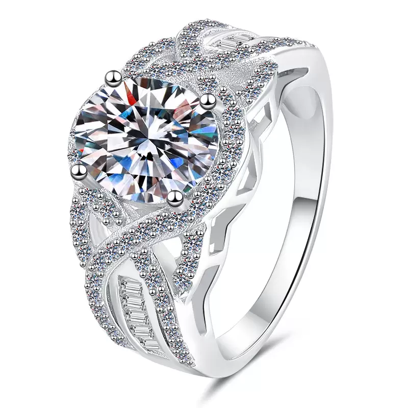 925 Sterling Silver Ring with 2CT D Color Moissanite - 图片 6