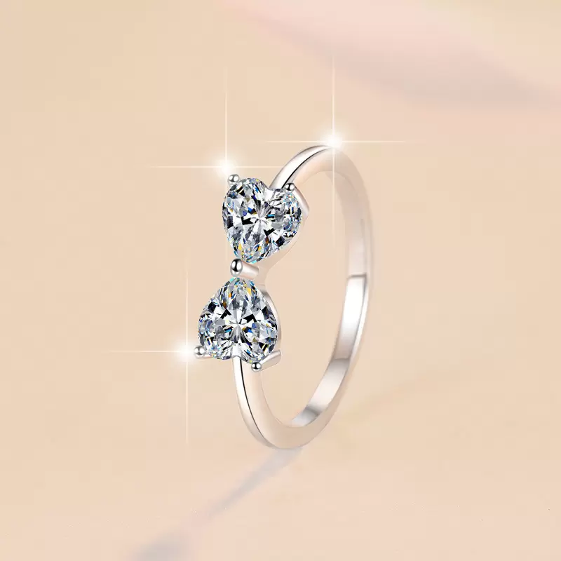 925 Sterling Silver Ring with 0.5CT*2 D Color Moissanite