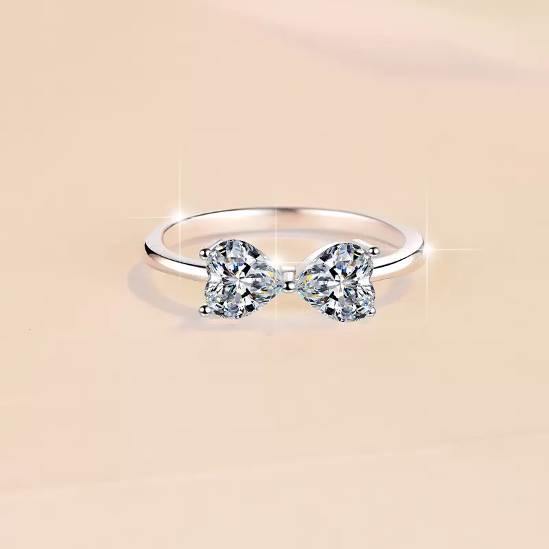 925 Sterling Silver Ring with 0.5CT*2 D Color Moissanite - 图片 2
