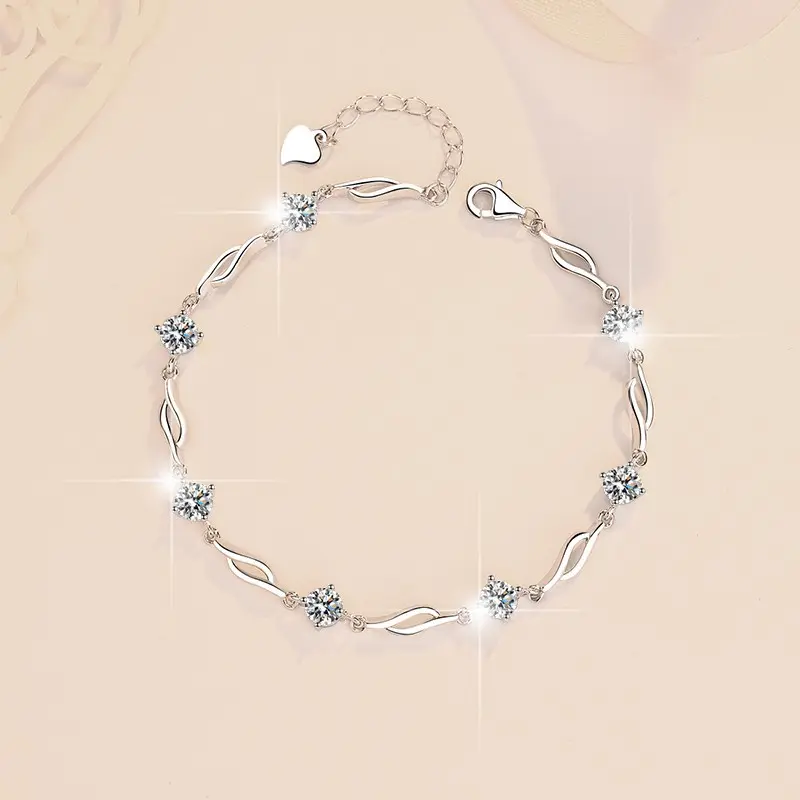 925 Sterling Silver Bracelet with D Color Moissanite