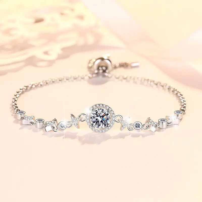 925 Sterling Silver Bracelet with D Color Moissanite