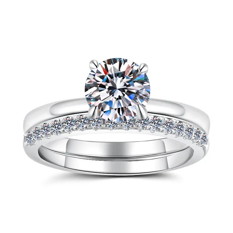925 Sterling Silver Layer Stackable Ring with 1CT D Color Moissanite