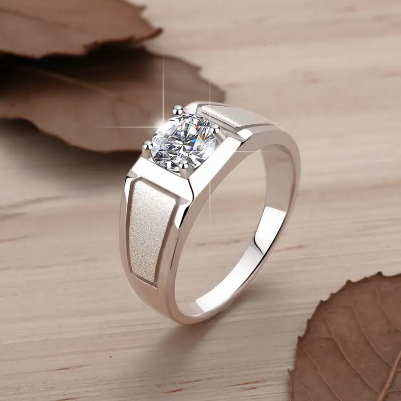 925 Sterling Silver Ring for Men with 2CT D Color Moissanite
