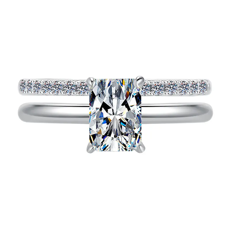 925 Sterling Silver Layer Stackable Ring with 2CT D Color Moissanite - 图片 2