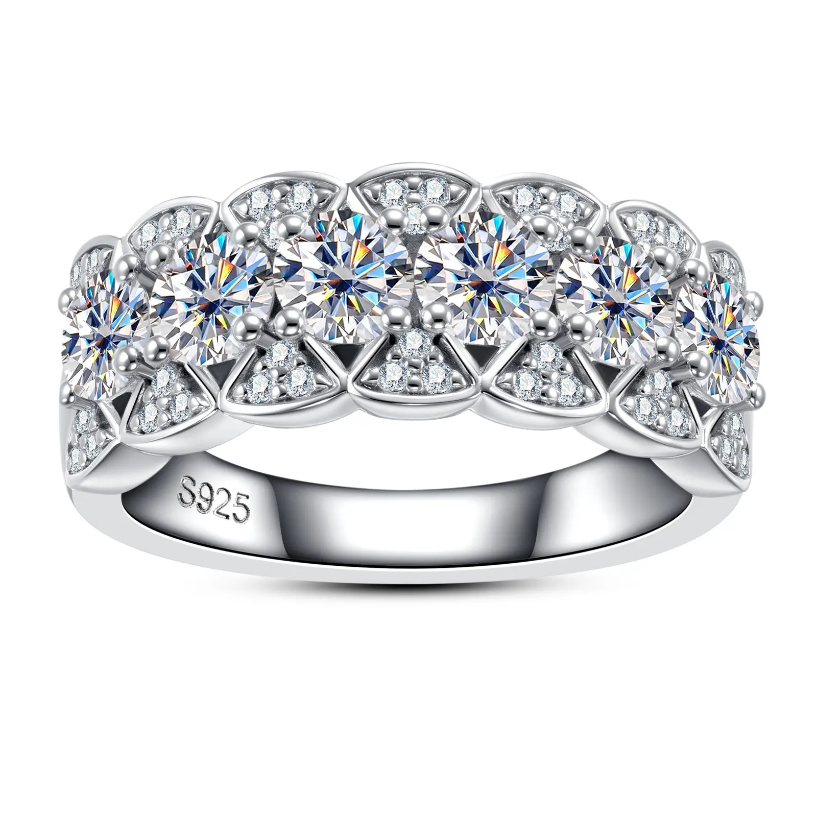 925 Sterling Silver Ring with 0.3CT*6 D Color Moissanite
