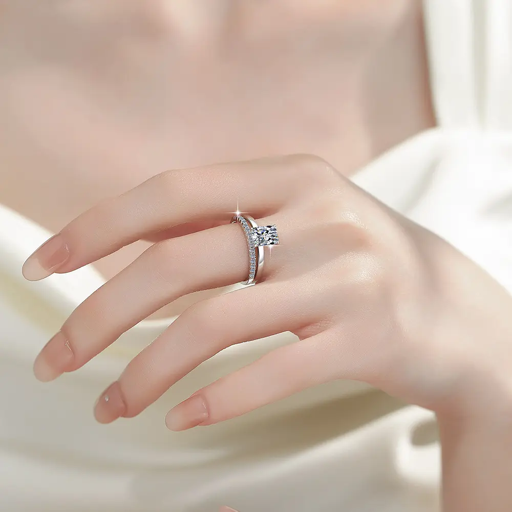 925 Sterling Silver Layer Stackable Ring with 2CT D Color Moissanite - 图片 5